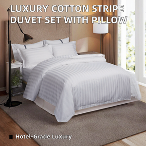 Witte Verticale Streep 4-delige Hotel Beddengoedset 100% Polyester Vezel Dekbedovertrek Lakens Kussensloop Duurzaam Gestreept Beddengoed - Product Image 3
