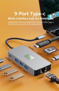 9 1 USB-C Hub 4K 60HZ for <strong>HDMI</strong> Adapter Gigabit <strong>RJ45</strong> Ethernet Multit-USB 3.0 <strong>Splitter</strong> SD/TF Card Reader for Mac for Dell Type-C - Product Image 2