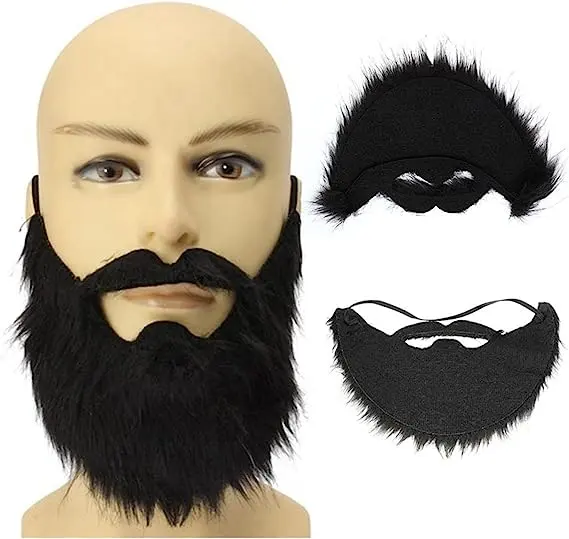 Funny Black Facial Hair with Mustache for Costume Party Realistic False Facial Hair