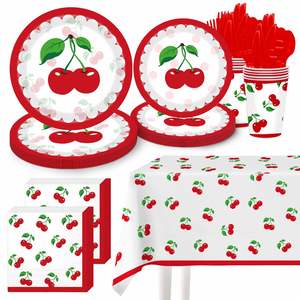 Platos de Papel Desechables con Diseño de Cerezas Rojas Personalizados para Fiestas de Cumpleaños - Product Image 1