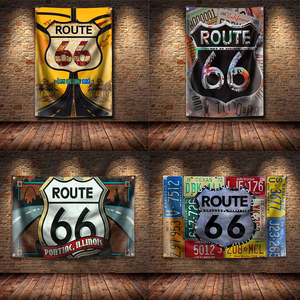 Bandiera Retrò della Route 66, Poster <span class=keywords><strong>Vintage</strong></span> per Decorazione Murale, Insegna Retrò per Garage, Pub, Club, Bar - Product Image 5
