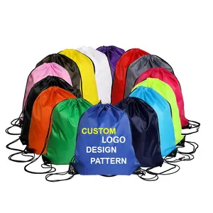 Wholesale hot sale colorful nylon 34*43cm sport competition rope lightweight backpack with printing design custom drawstring bag