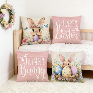 Fodera per cuscino quadrata moderna <span class=keywords><strong>con</strong></span> stampa di lettere e uova di Pasqua, per divano, camera da letto, casa - Vendita calda per dropshipping - Product Image 1