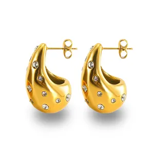Hypoallergenic Geometric Stainless Steel Water Drop Pearl Earrings Jewelry 18K Gold Plated Chunky Hoop Earrings For Women