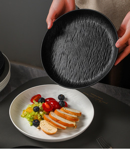 Dinnerware Set Modern Stone Texture Unbreakable Wheat Fiber Plastic <b>Plates</b> Bowls Set <b>Black</b> White for Home Restaurant Hotel Use - Product Image 3
