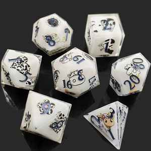 <span class=keywords><strong>Jeu</strong></span> de dés en résine à angle droit, 7 pièces, avec autocollants pour jeux de table Cthulhu RPG D&D (D20) - Jeux DND - Product Image 6