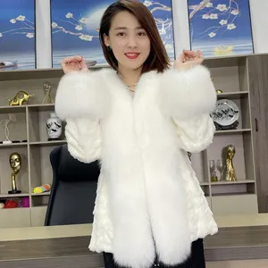 Oftbuy 2023 mujeres marca de lujo de gama alta abrigo de piel de visón real grande cuello de piel de zorro real chaqueta de piel de alta calidad