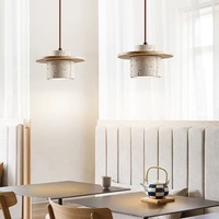 Suspension LED style Wabi-Sabi nordique moderne en pierre jaune et bois, hauteur réglable, culot E27, pour restaurants et chambres d'hôtel