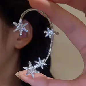 Orecchini In Argento Star Ear Clips Earrings Link Chain Cubic Zircon Ear Jewelry Women Fashion Gifts Wholesale Star Ear Clips