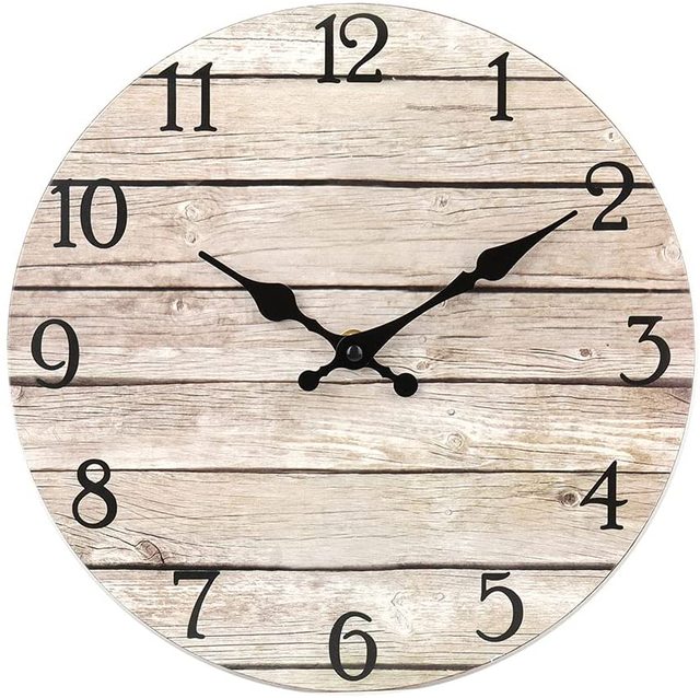 Silent Wooden Decorative Round Wall Clock Vintage Rustic Tuscan Style Wooden Home Decor Round MDF Wall Clock 10 Inch