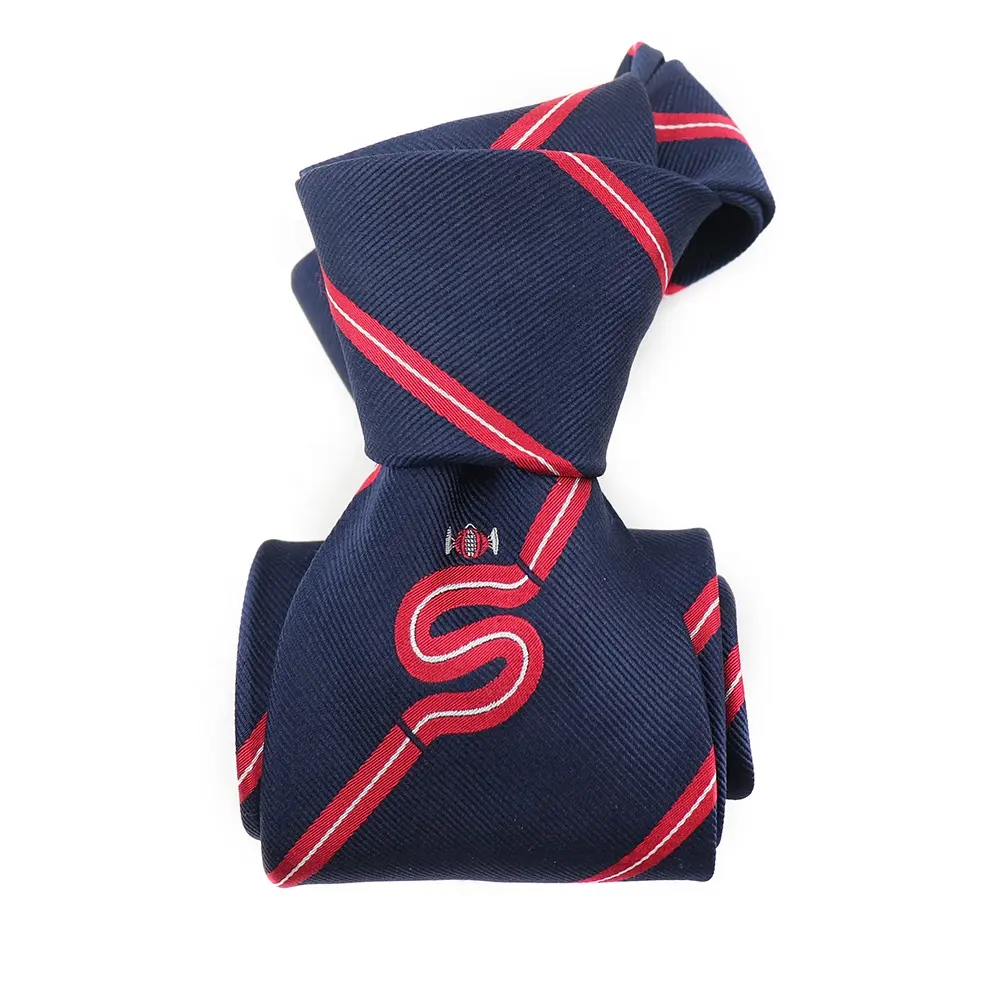Formal Red Striped School Tie Logo Tipping Silk Jacquard Neckties Deep Blue Custom Woven Ties Handmade