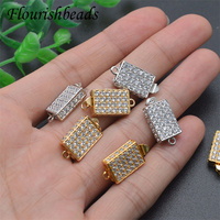 Vente en gros de couleur en or plaqué Rhodium Micro pavé Zircon géométrique Rectangle boucle boîte fermoirs pour bricolage fabrication de bracelets
