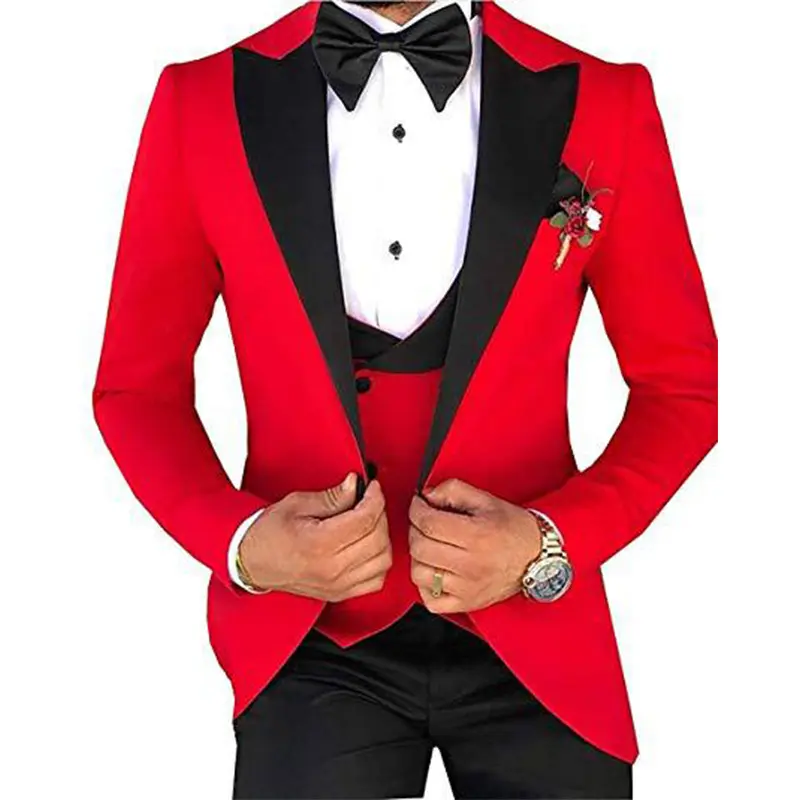 BS1066 Setelan Formal Pas Badan untuk Pria, Blazer Pesta Bisnis Pernikahan 3 Potong Jaket + Celana + Rompi Penjahit Gaya Inggris