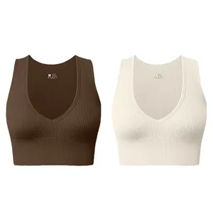 Hochwertige nahtlose Sport bekleidung für Frauen Gestrickte Sport bekleidung Crop Tops