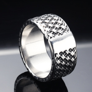 New vintage punk mesh woven stainless steel <b>ring</b> interwoven titanium steel band minimalist <b>men</b> daily wear jewelry wholesale - Product Image 3