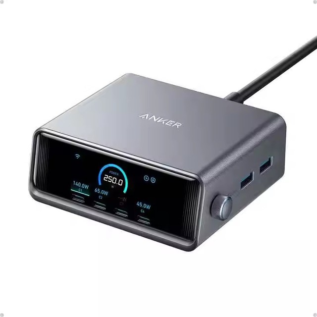 Prime Anker 250W GaN Charger Prime USB C Charging Station,Ultra-Fast 6-Port, 2.26" LCD Display and Smart Control Dial