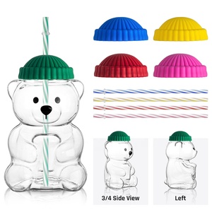 Vaso <span class=keywords><strong>de</strong></span> Vidrio Transparente con Diseño <span class=keywords><strong>de</strong></span> Oso, Vasos <span class=keywords><strong>de</strong></span> Cóctel con Tapa <span class=keywords><strong>de</strong></span> Silicona y Pajita para Festivales - Product Image 6