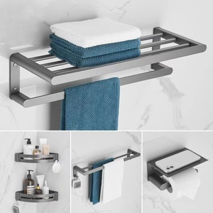 Scaldasalviette Pieghevole Grigio Canna di Fucile, Porta <span class=keywords><strong>Asciugamani</strong></span> da Parete per Bagno con Installazione Senza Foratura, Design Moderno - Product Image 4