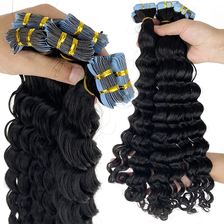 Wholesale Tape Ins Extensions Raw Hair 100 Percent Natural Wave Human Hair Wavy Black Color Regular Wave Remy Hair Extension