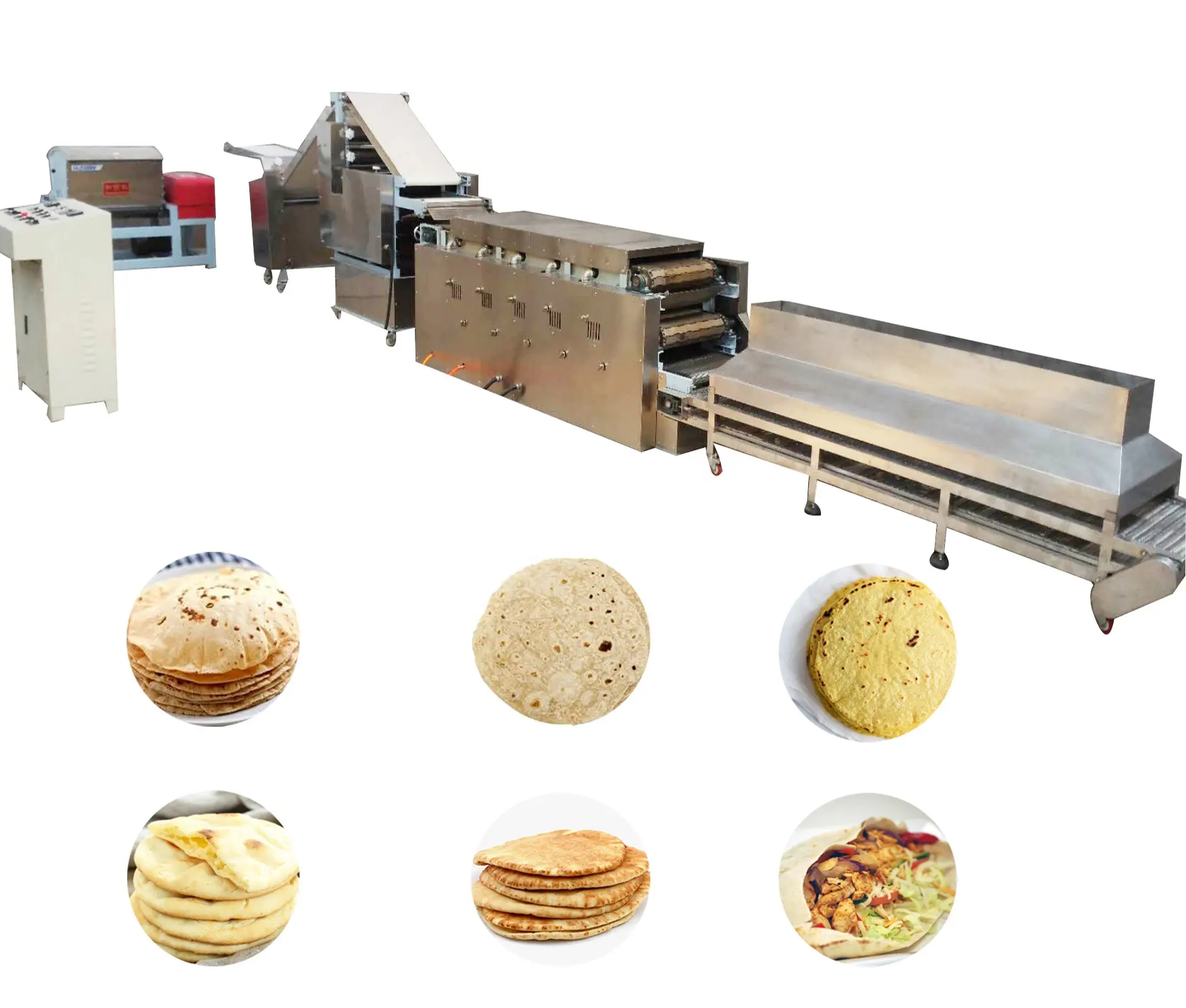 Máquina automática comercial de fabricação de pão árabe pita roti chapati e linha de produção de pão pita