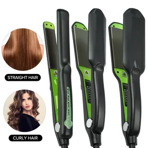 Produk baru QXXZ pelurus rambut 2-in-1 pelurus rambut pelat lebar hijau catok rambut keriting dan lurus