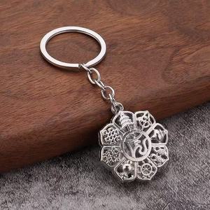 พวงกุญแจโลหะทิเบตขายส่ง แฟชั่นการ์ตูน ของขวัญส่งเสริมการขาย จี้สัญลักษณ์<span class=keywords><strong>มงคล</strong></span>แปดแบบ พวงกุญแจแบบวินเทจ - Product Image 4