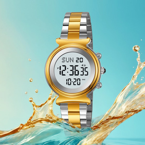Skmei Digital Watch Gold Silver Stainless Steel Strap Women's Waterproof Electronic Watch 3Bar Luminous Multifunctional - Product Image 2