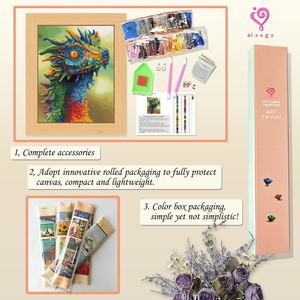 Kit de Pintura de Diamantes con Diseño de Dragón, Broca Redonda, con Marco Rectangular, Decoración Creativa para Pared DIY - Product Image 3