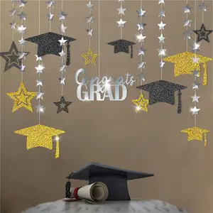 Congrats Grad five-pointed star graduation cap pull flag graduate party prom decoration banner pull flower