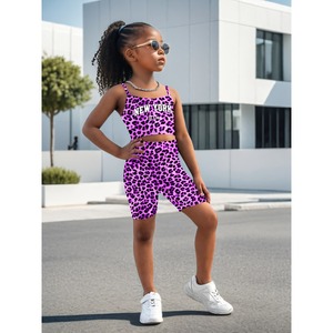 Elegante Set Sportivo per Ragazze Stile Ins, Gilet e Pantaloncini con Stampa Leopardata Viola, 2 Pezzi in Spandex/Poliestere Disponibili - Product Image 3