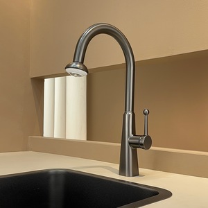 Milky White Kitchen Faucet Single Handle Pull Out Spray Deck Mounted Minimalist Style Ceramic Valve Core - Product Image 3