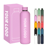 Bouteille d'eau sport en acier inoxydable à double paroi, 500 ml, avec logo personnalisé, revêtement thermique en caoutchouc mat