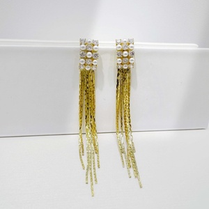 wholesale plata 925 sterling silver long <b>chain</b> pearl <b>earring</b> women party wedding retro 18k gold plated luxury tassel <b>earrings</b> - Product Image 3