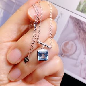 Conjuntos de Joyería Premium al por Mayor, Collar y Colgante de Circonita Azul Topacio de Diseño Cuadrado a la Moda - Product Image 1