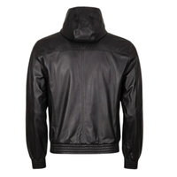 Chaqueta de Cuero Tipo Bomber con Capucha Desmontable para Hombre, Negra, de Cuero Genuino Premium, Anti-UV, Transpirable, Estilo Casual Urbano, para Invierno
