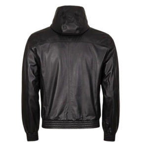 Blouson aviateur en cuir noir pour homme avec capuche amovible, cuir véritable de qualité supérieure, streetwear décontracté, veste d'hiver pour homme - Product Image 5