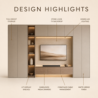 Console TV moderne de luxe sur mesure avec armoires de rangement et éclairage LED, meuble TV en bois massif pour la maison