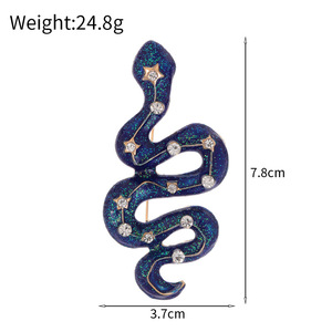 Broche de Serpiente Esmaltada con Brillantina y Estrellas de Diamantes de Imitación para Solapas de Abrigo de <span class=keywords><strong>Hombre</strong></span> y Mujer, 78mm, Azul Dorado - Product Image 3