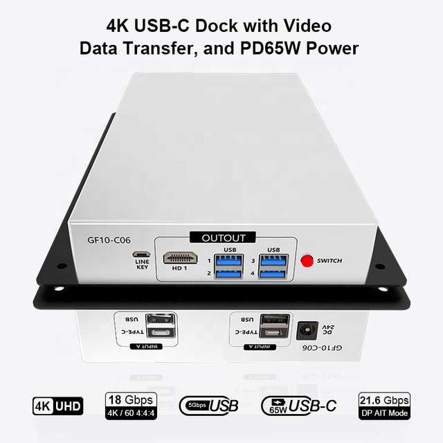 USB-C KVM Switch 4K UHD Conference Docking Station PD65W 65W Charging 5Gbps USB3.0 All-in-One Meeting Room BYOD Docking Station