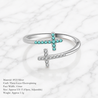 Élégante Bague Ouverte en Argent Sterling S925, Bijou Fin, Croix, Zircon Taille Ovale, Réglable, Style Européen, pour Femme, Vente en Gros pour Fêtes