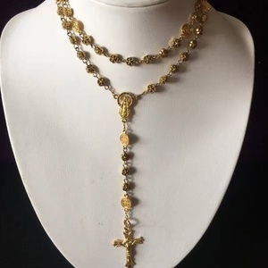 Collar Religioso de Moda con Cuentas de Flores de Rosa en Aleación Chapada en Oro de 18K, Collar con Colgante de Cruz y Crucifijo de <span class=keywords><strong>la</strong></span> <span class=keywords><strong>Virgen</strong></span> Marí<span class=keywords><strong>a</strong></span> - Product Image 1