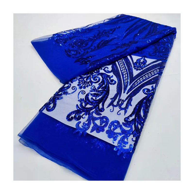 Nigerian Sequence Clothes Sequin Embroidery Blue Sequin Fabric - Main Image