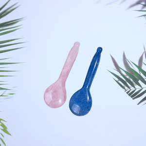 Espátula grande de cuarzo de fresa, maquillaje de cara larga, forma de cuchara Gua Sha, raspador de piedra de <span class=keywords><strong>Jade</strong></span> cosmético, masajeador Facial, cucharas largas - Product Image 3