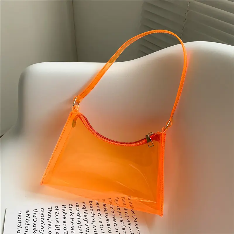 New Summer Fashion Clear Hand Bags Candy Color Tote Ladies Beach Bags Neon Pvc Handbag Transparent Women for Girls Daily Gua