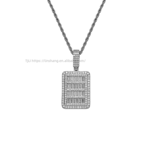 hip-hop cross-border jewelry necklace, men's <b>copper</b> inlaid zircon, rectangular shield pendant <b>chain</b>. - Product Image 5