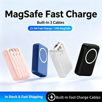 Nuevo Producto, Cargador Portátil de Gran Capacidad, 22.5W Carga Rápida, 20000mAh, Cargador Inalámbrico de 15W, Banco de Energía Magnético con Cables Tipo-C Integrados