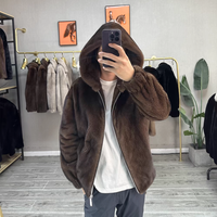 2024 nouveaux hommes vison fourrure veste à manches longues hommes vison fourrure à capuche manteau avec fermeture éclair