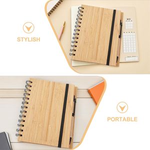 Sprial Eco Recycled Paper With Logo Hard Cover Bamboo Cover Notebook With Pen Holder - Product Image 2