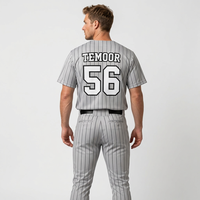 Maillot de baseball LY pour homme, manches courtes, gris rayé, évacuation de l'humidité, coupe régulière, vêtements de sport pour adultes toutes saisons