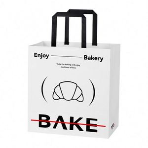 Baking Paper <b>Bag</b> Kraft Paper Croissant Offset Printing Logo Cake <b>Bread</b> Dessert Takeaway Food Packaging With Flat Handles - Product Image 1
